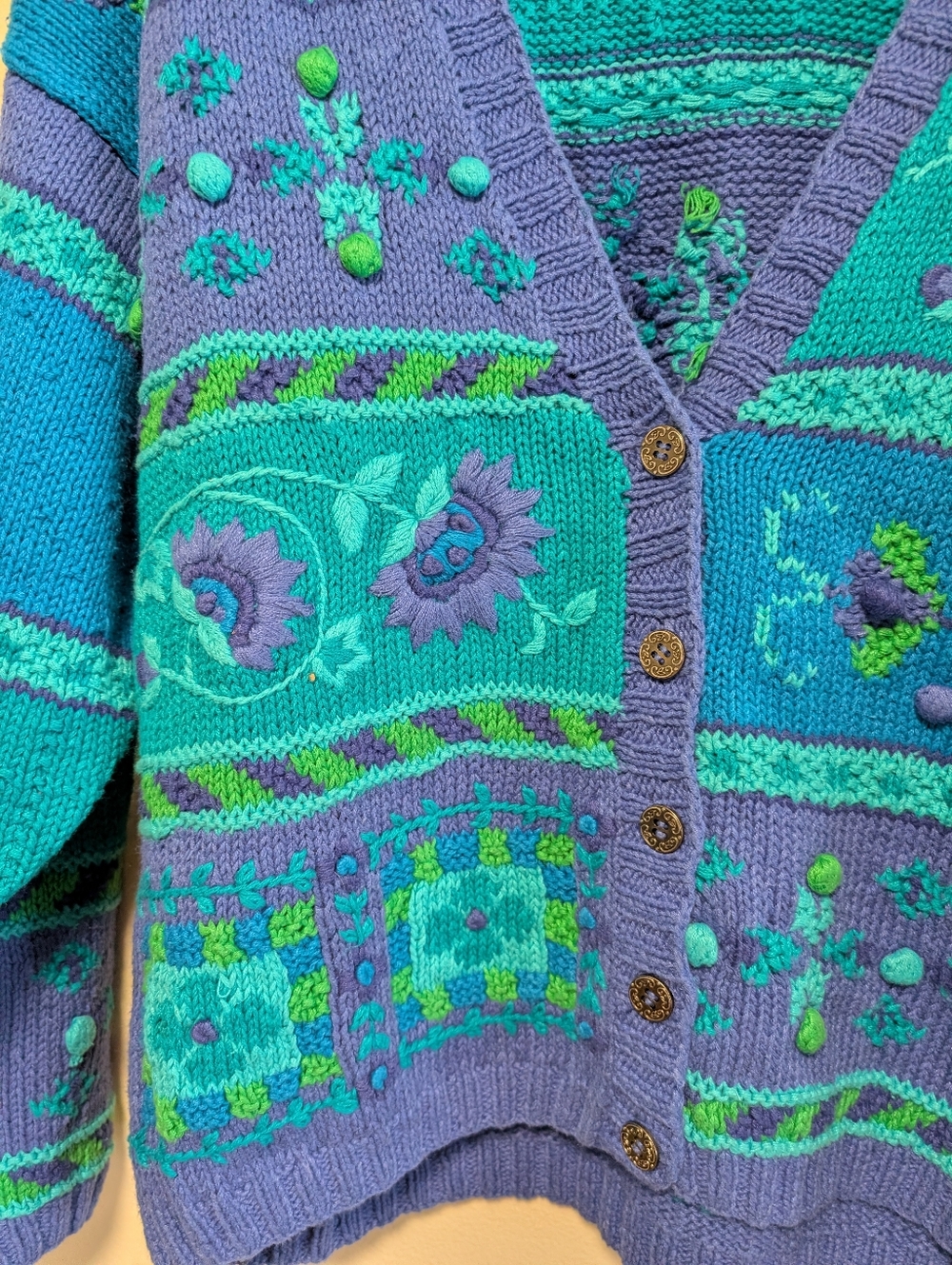 Robert Scott Ltd Hand Knit Cardigan Blue Teal Textured Size S - Picture 2 of 8